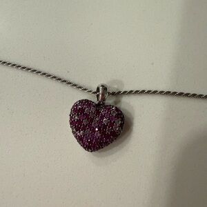 Effy Silver Heart Necklace with Pink diamonds